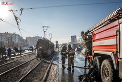 В Казани сгорел относительно новый белорусский трамвай