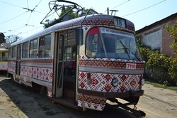 Как в Одессе День Независимости Украины на трамваях отмечали